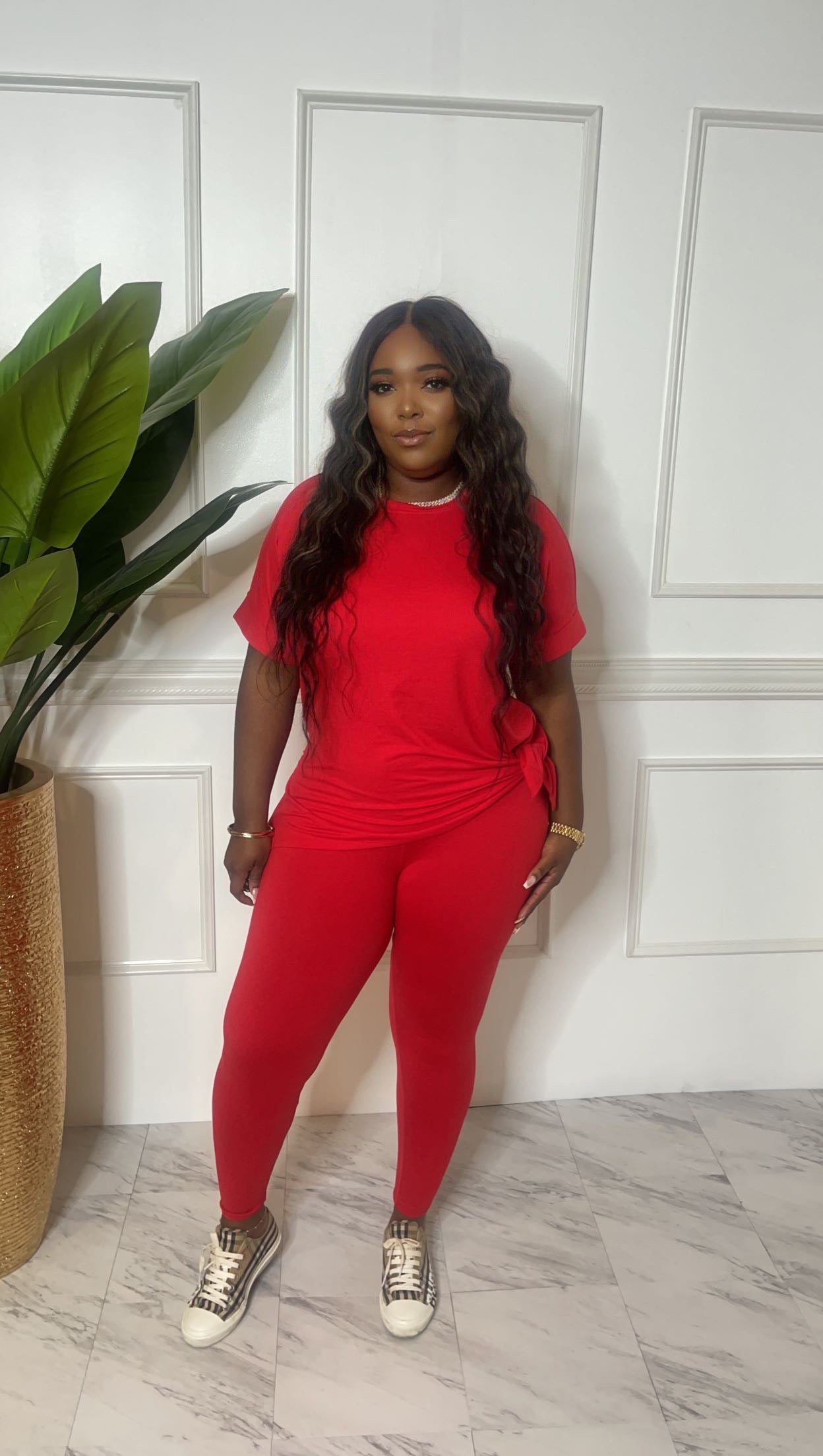 red matching legging short sleeve set