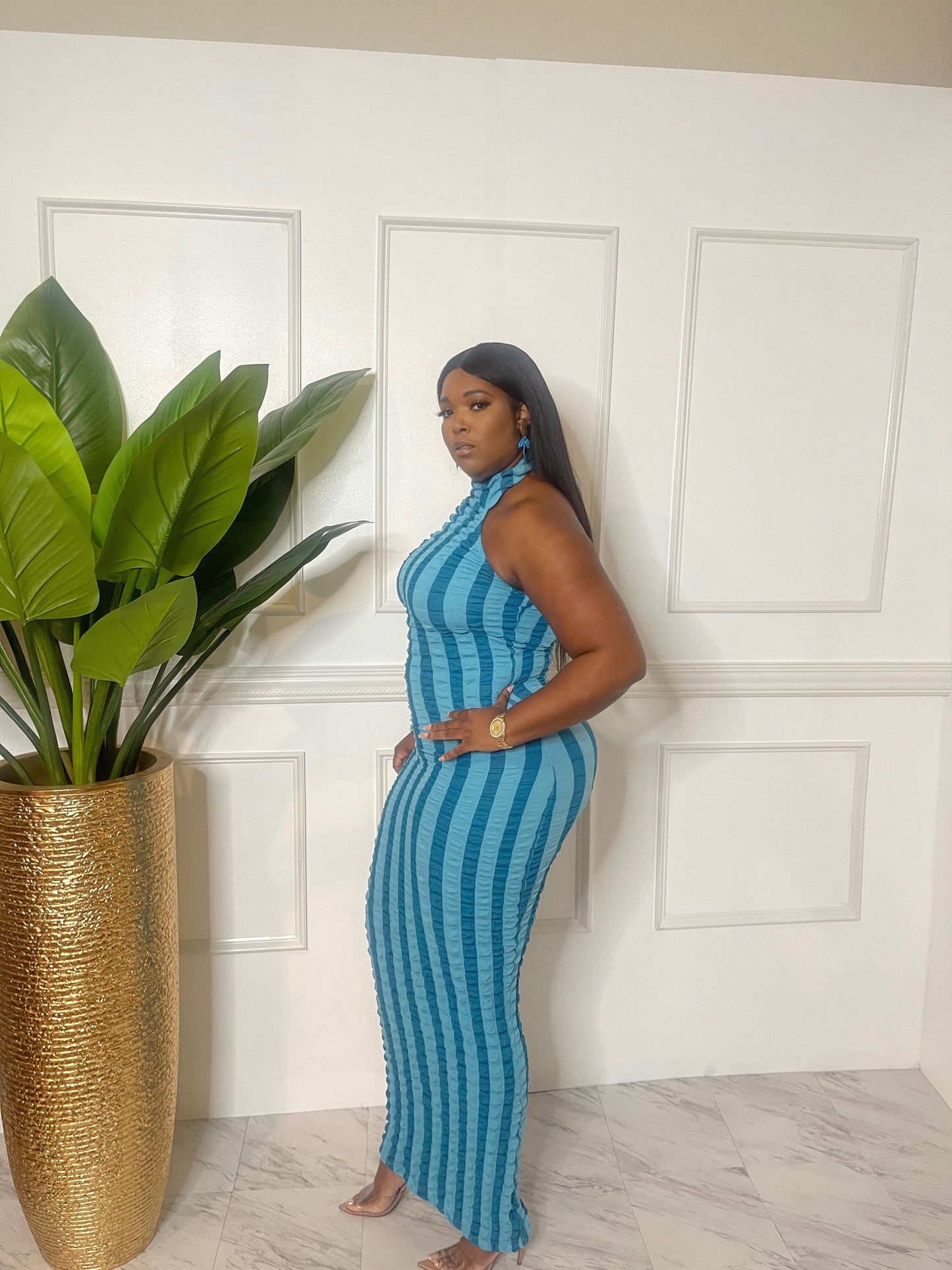 Teal bubble fabric maxi dress