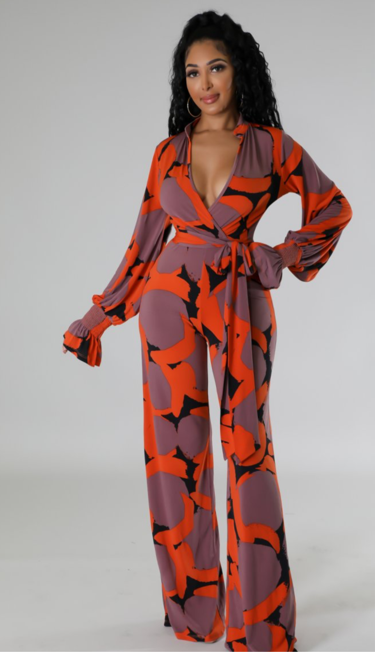 Red long sleeve Jumpsuit Abstract