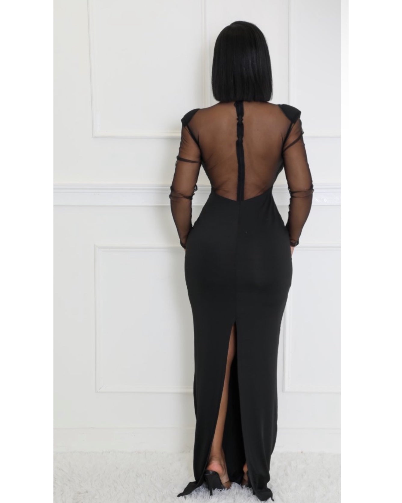 Black maxi formal dress with rhinestones