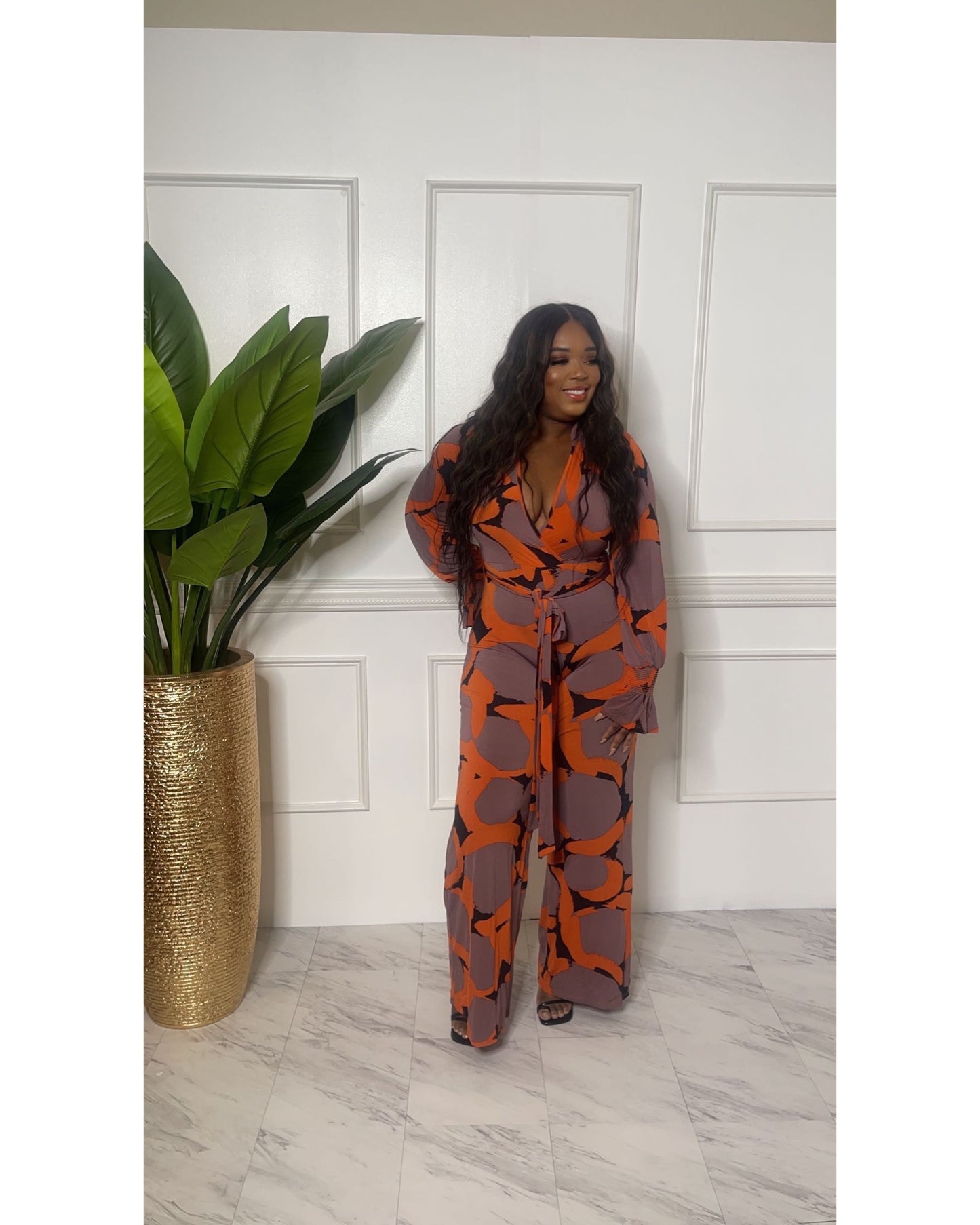 Red long sleeve Jumpsuit Abstract