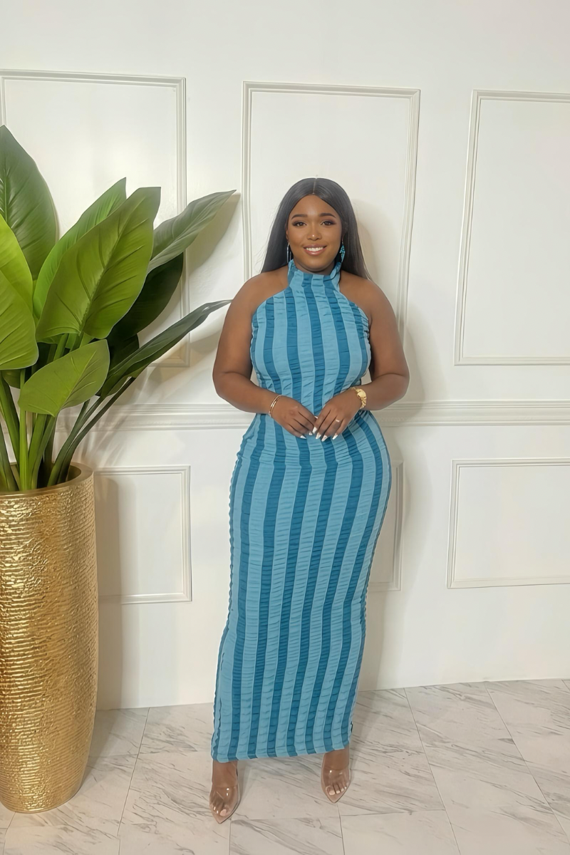 Teal bubble fabric maxi dress