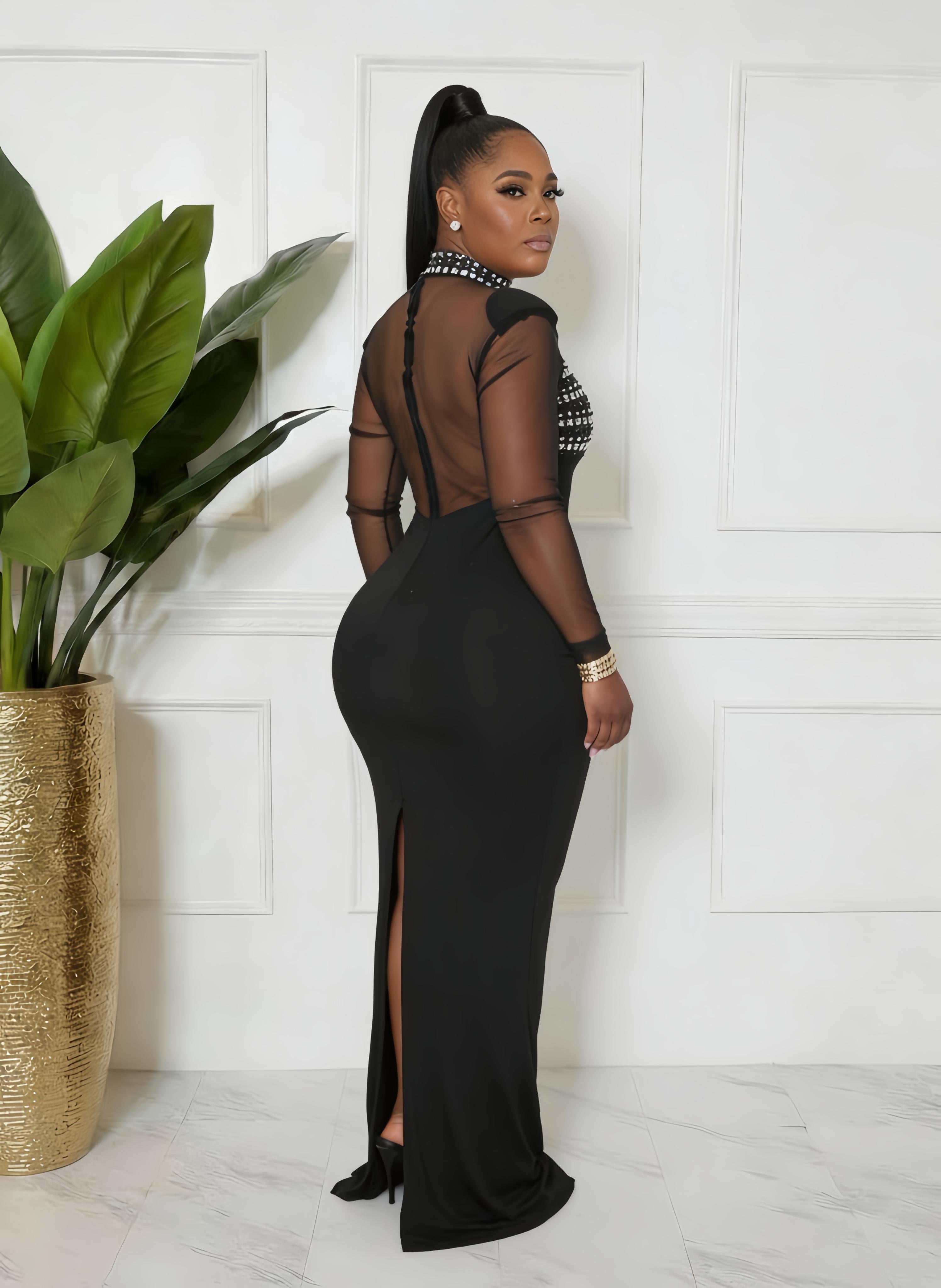 Black Formal maxi dress with rhinestones