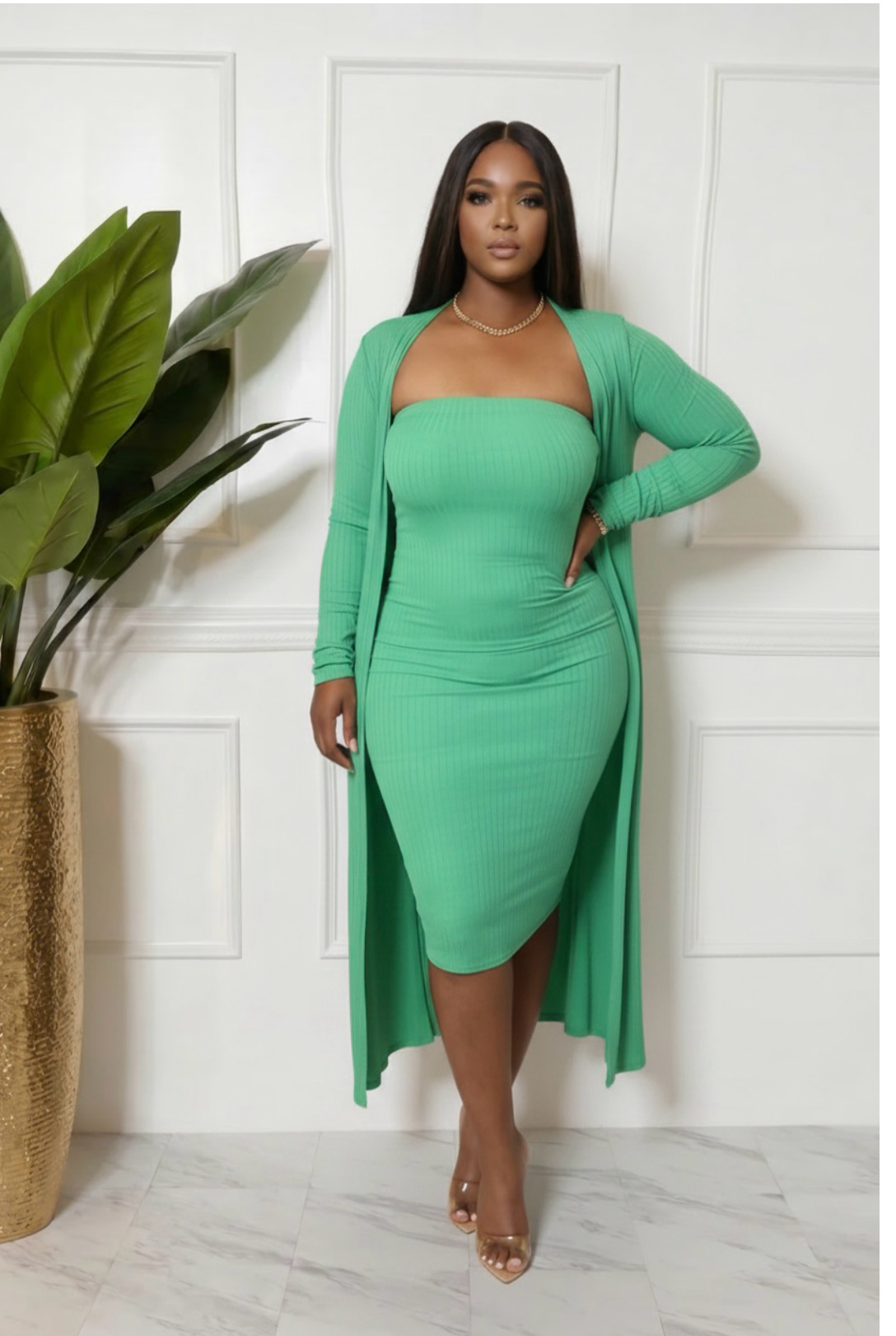 Tube dress with long cardigan