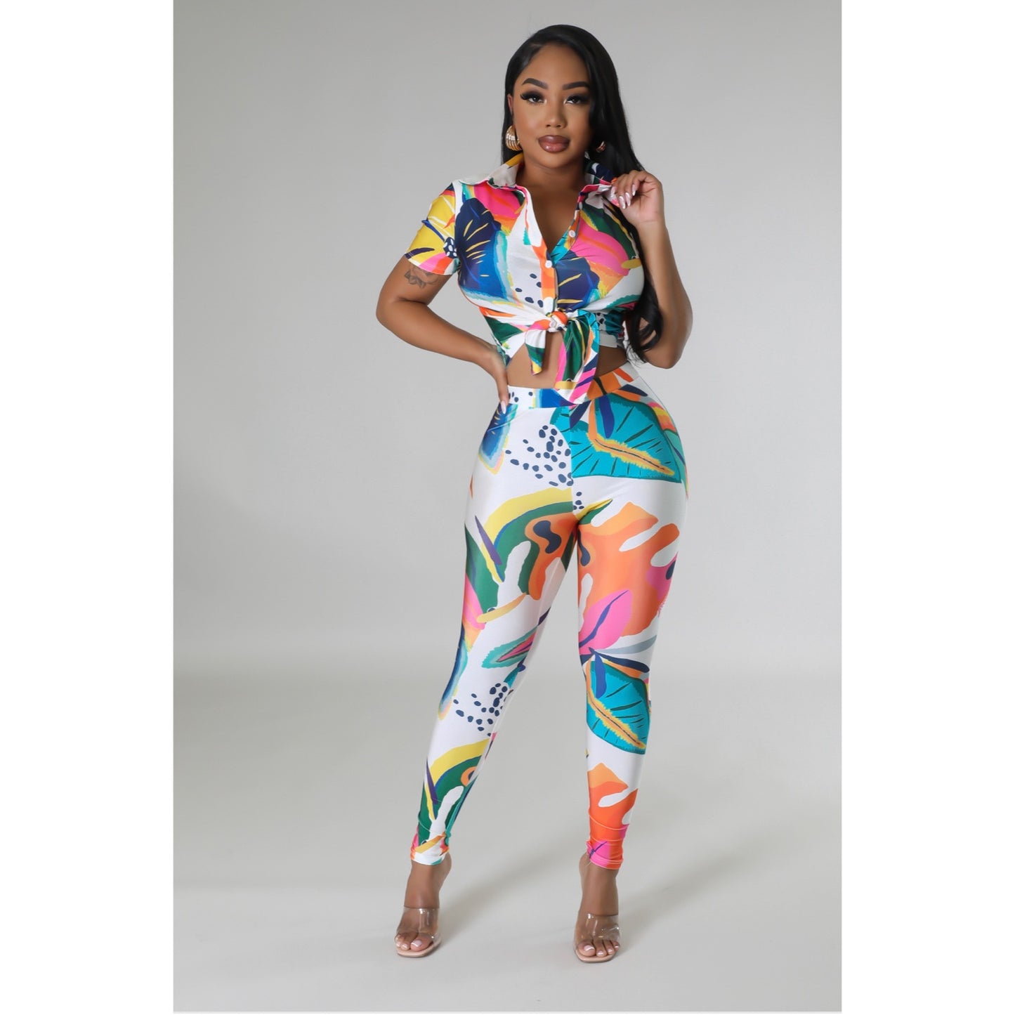 Tropical colored legging set with crop top