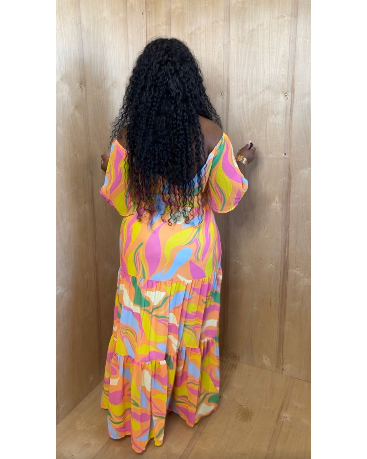 Off the shoulder colorful maxi dress