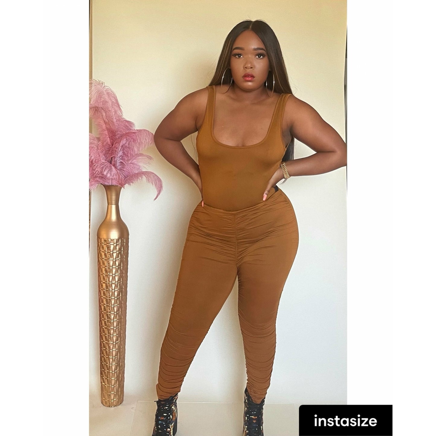 Rust matching bodysuit and ruched leggings set