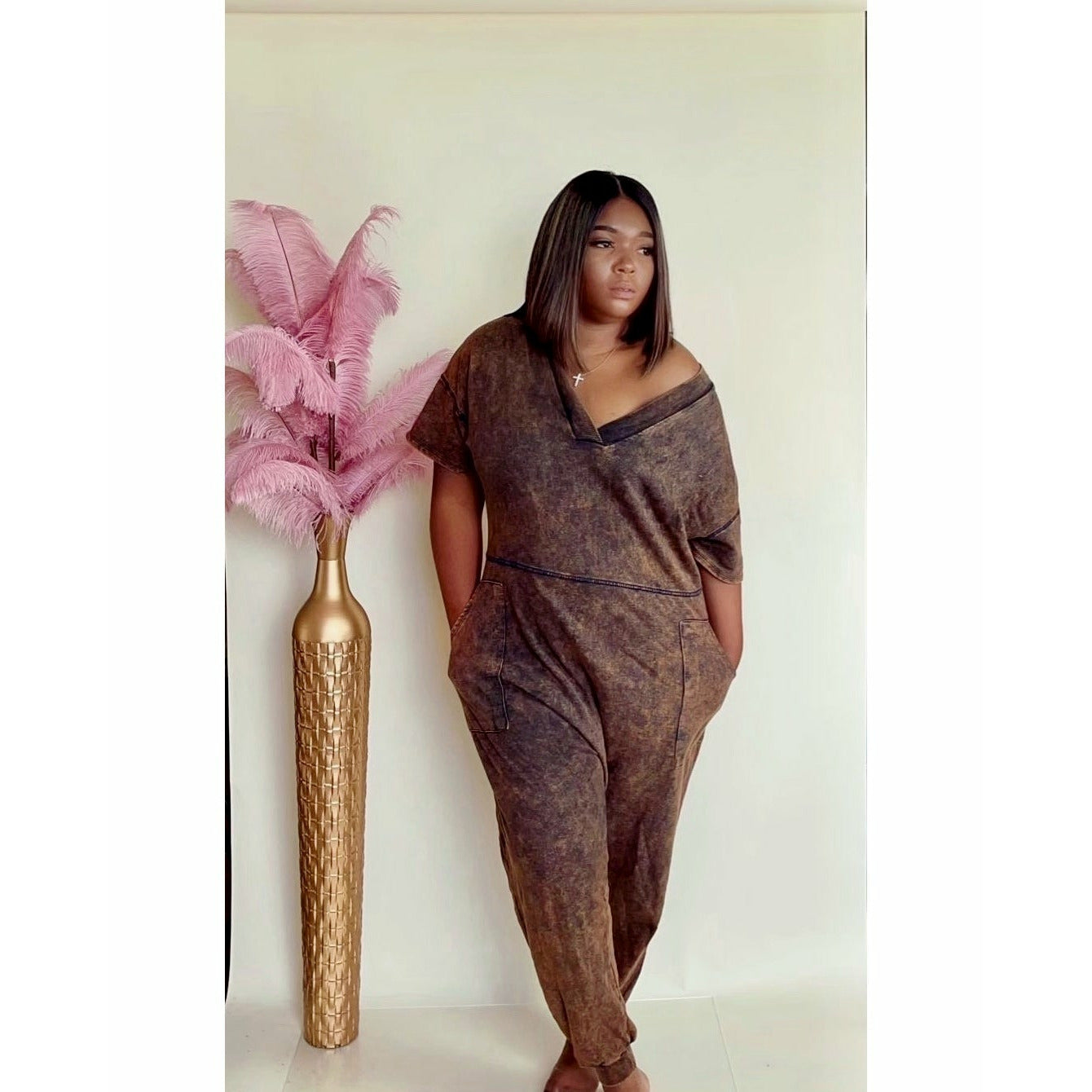 Brown acid washed Oversized Jumper