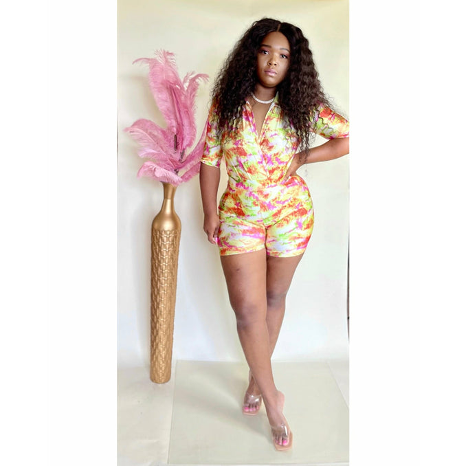 Colorful stretchy short set with matching body suit