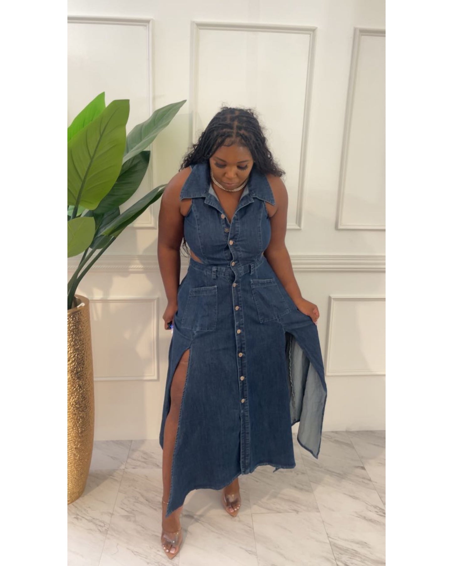 Denim dress with splits
