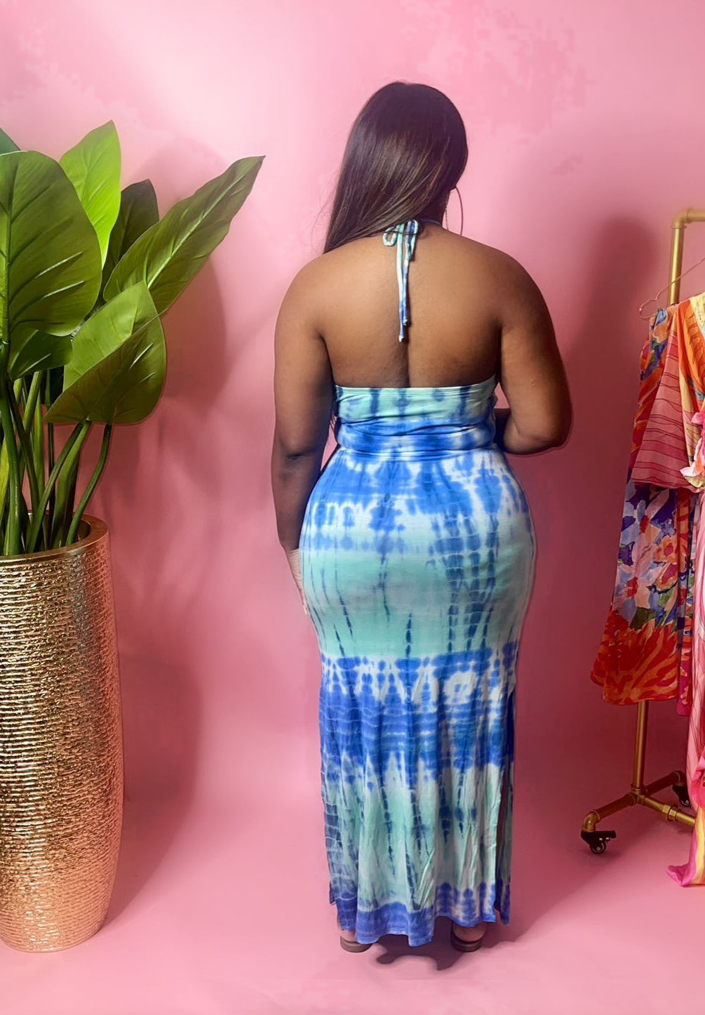 Blue halter tie dye maxi dress
