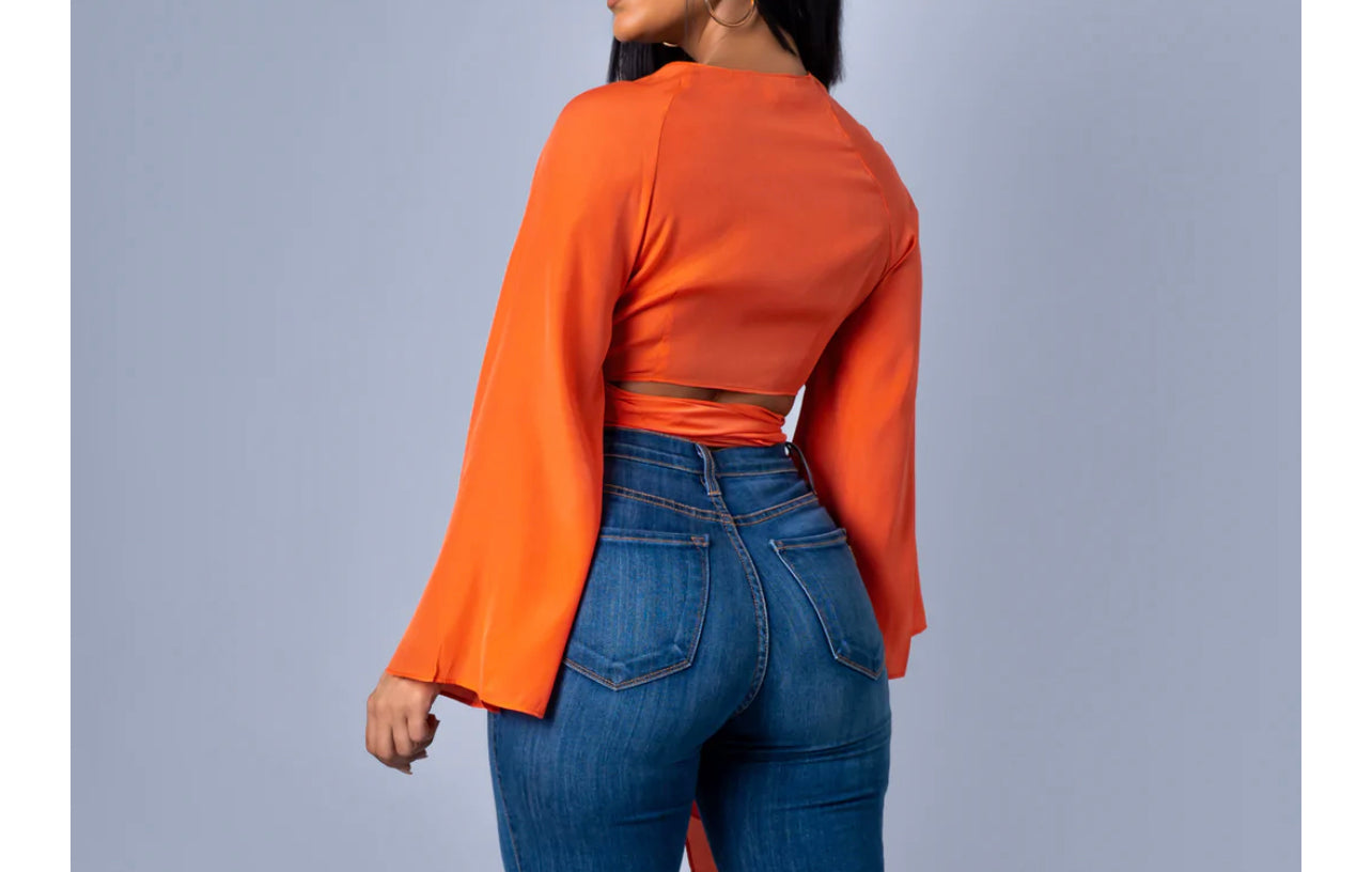 Orange big sleeve tie crop top