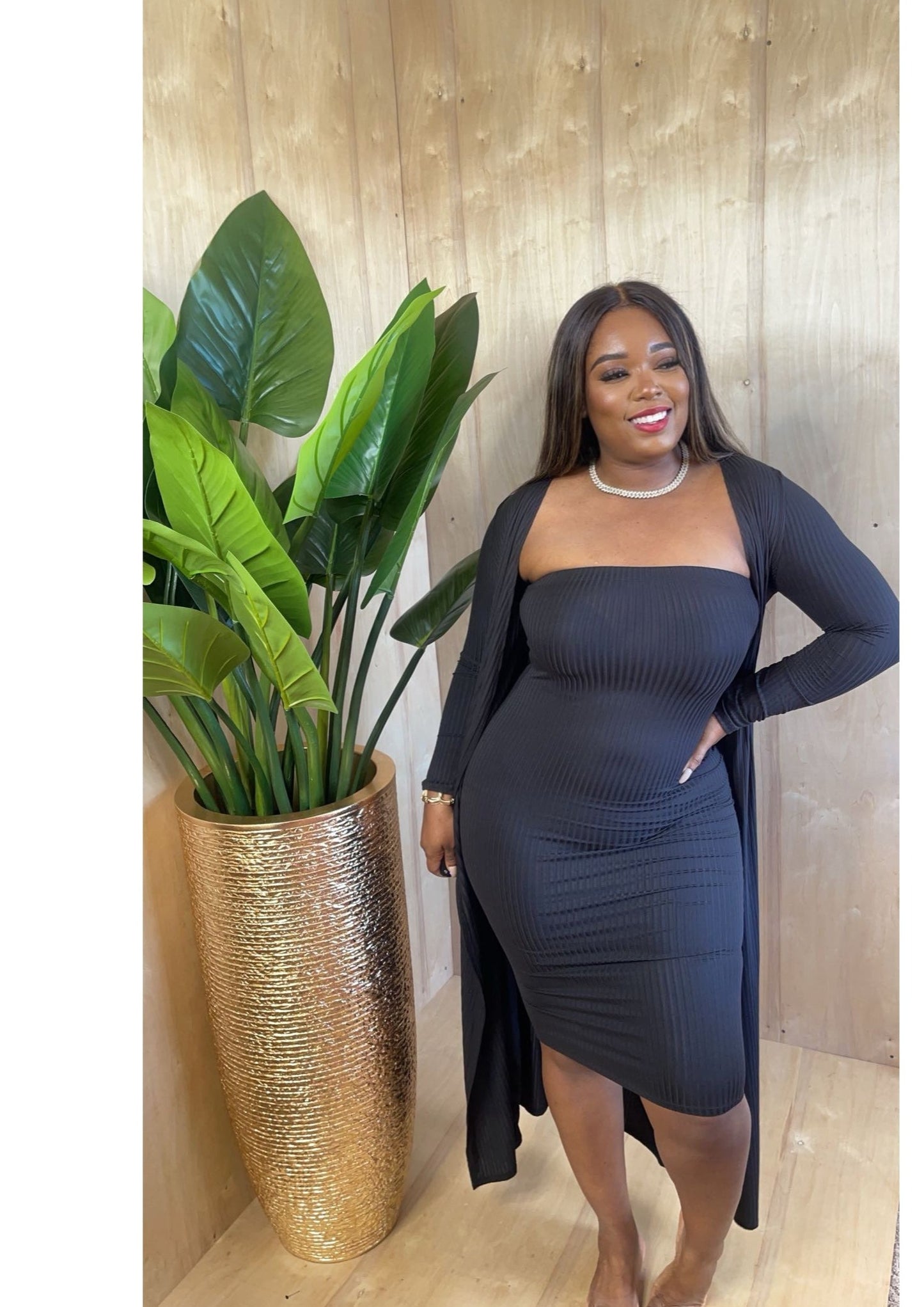 Tube dress with long cardigan