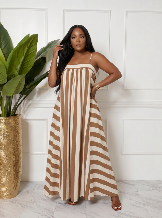 Ms Lady Brown and White Stripe Dress
