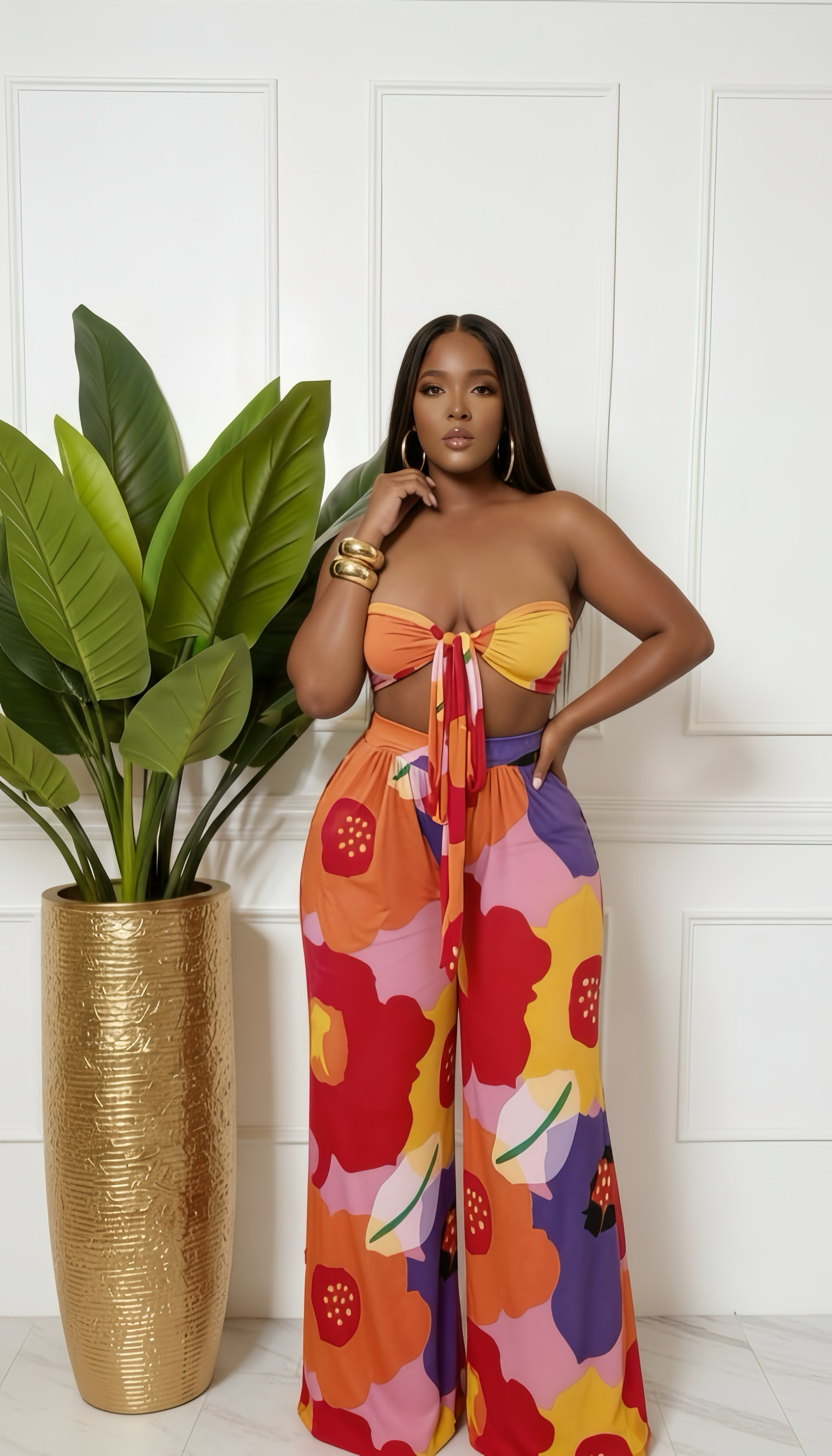 Tropical Bloom Wide-Leg Two-Piece Set