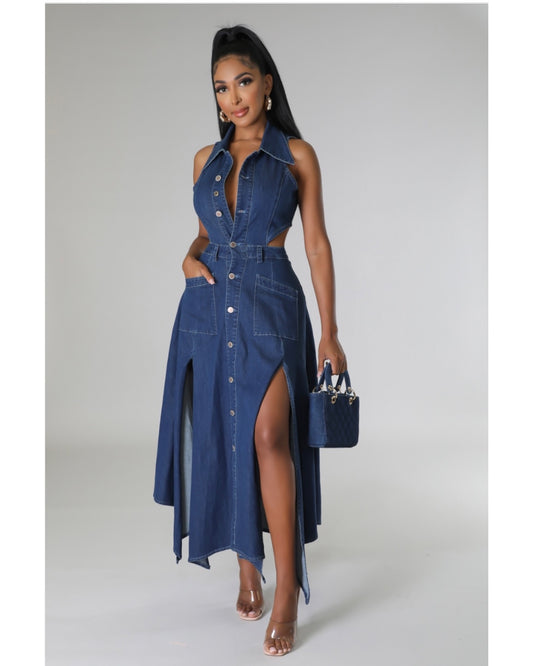 Denim dress with splits