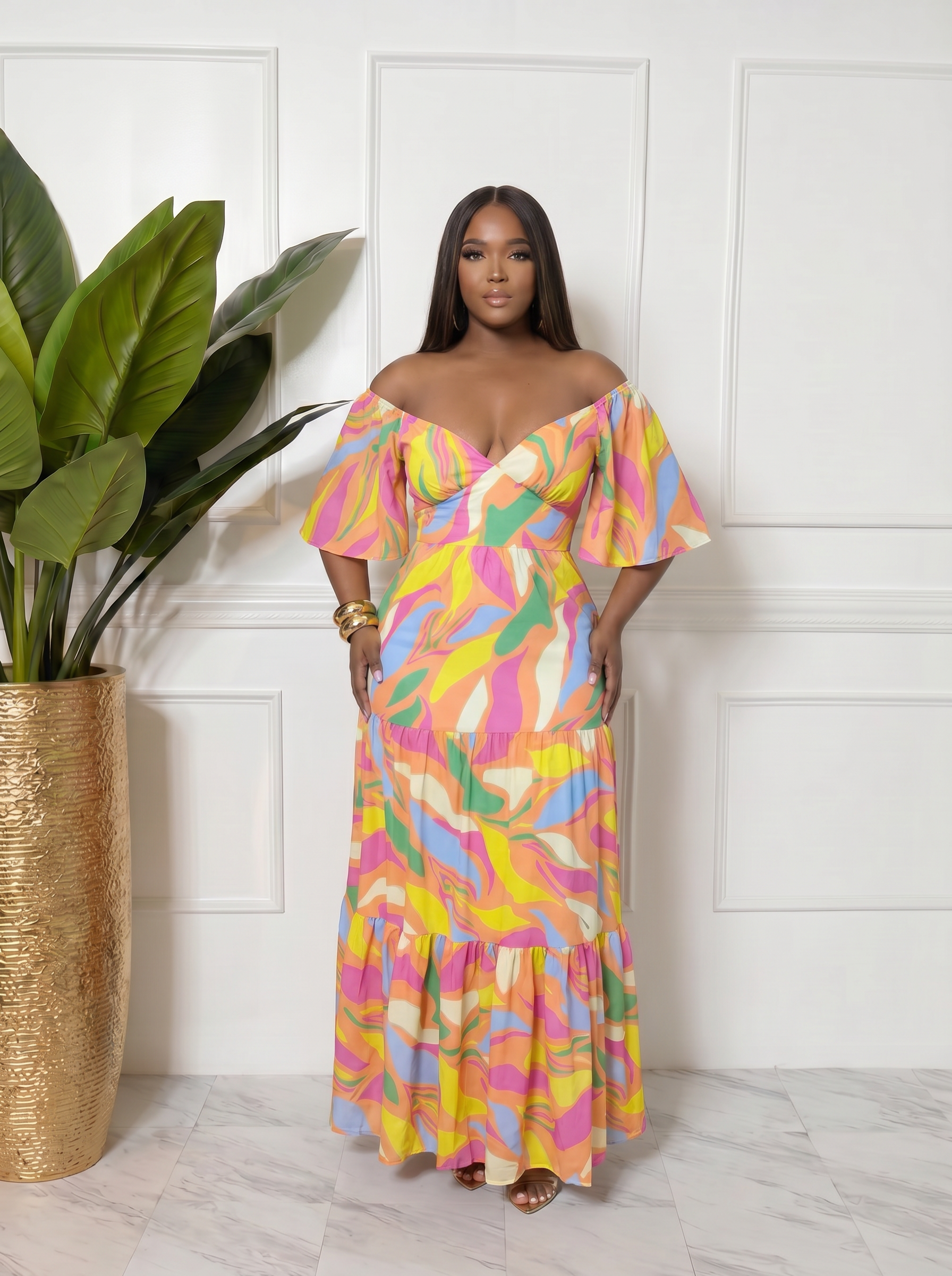 Off the shoulder colorful maxi dress
