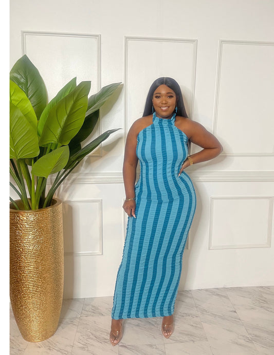 Teal bubble fabric maxi dress