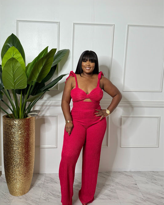 Red Spaghetti Strap With Wide Leg Jumpsuits Women