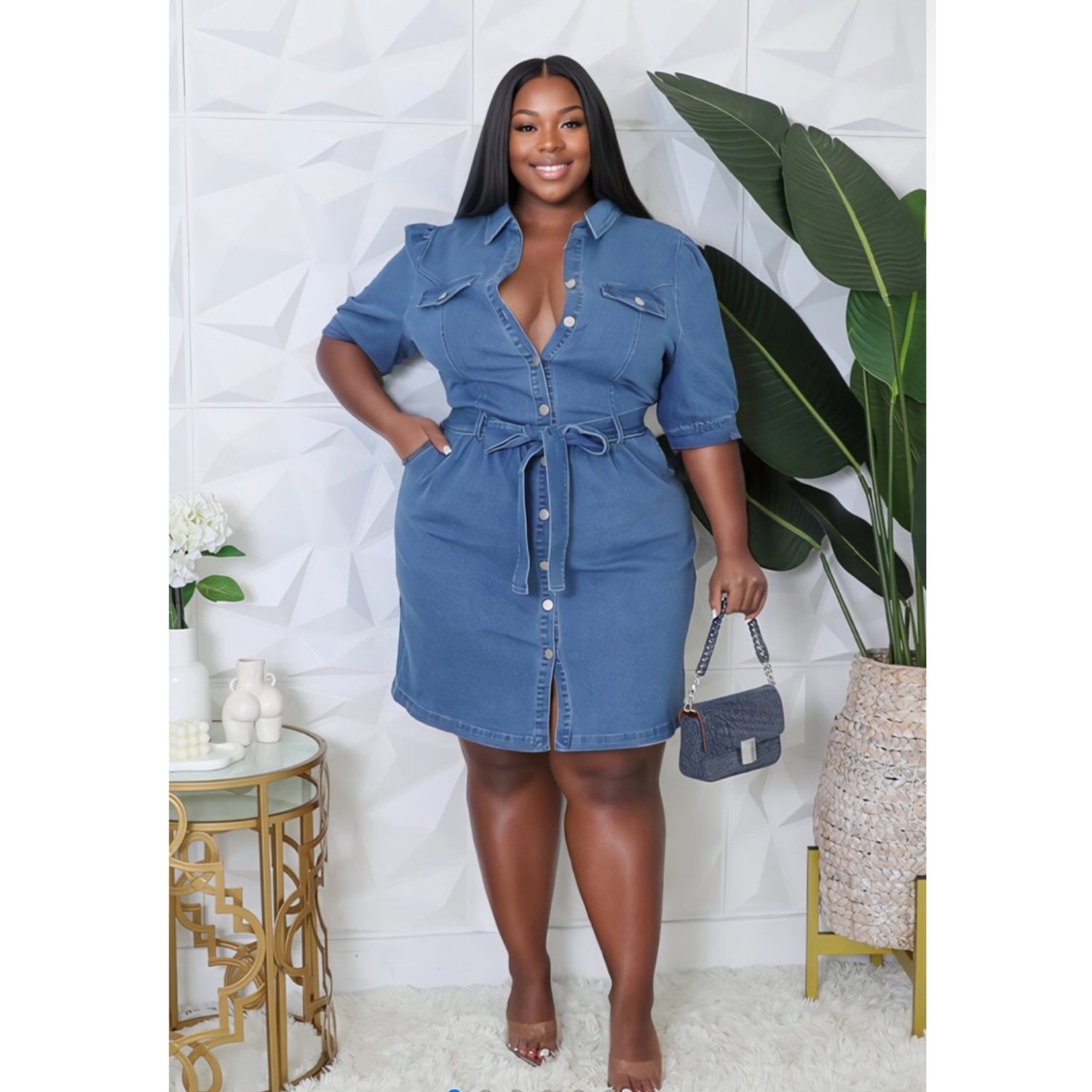 Plus Size Medium Wash Denim Button Down Dress Women's Denim Dress | Sashay Kouture SASHAY KOUTURE Plus Size Medium Wash Denim Button Down Dress Women's Denim Dress | Sashay Kouture SASHAY KOUTURE