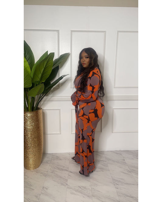 Red long sleeve Jumpsuit Abstract