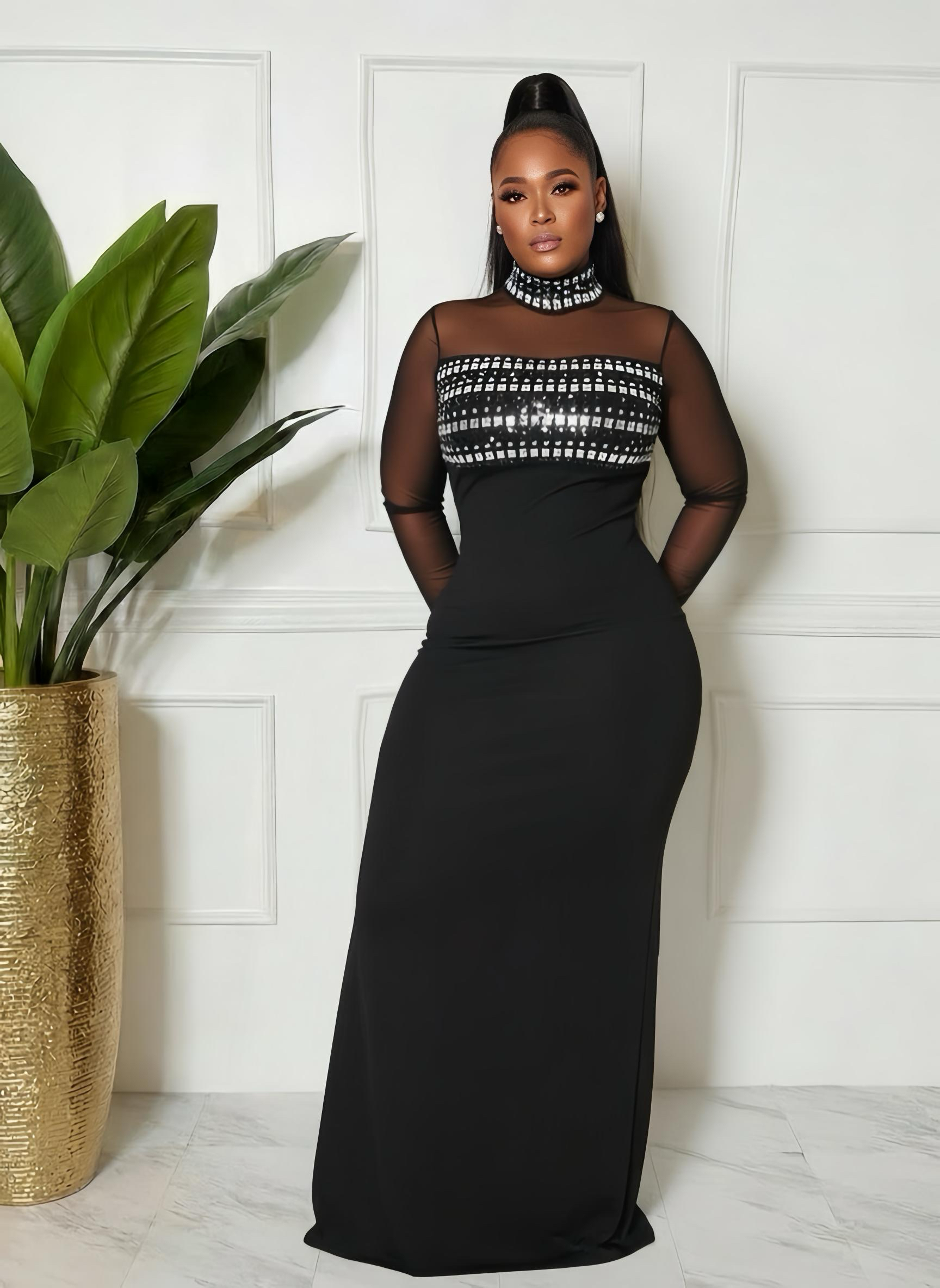 Black Formal maxi dress with rhinestones