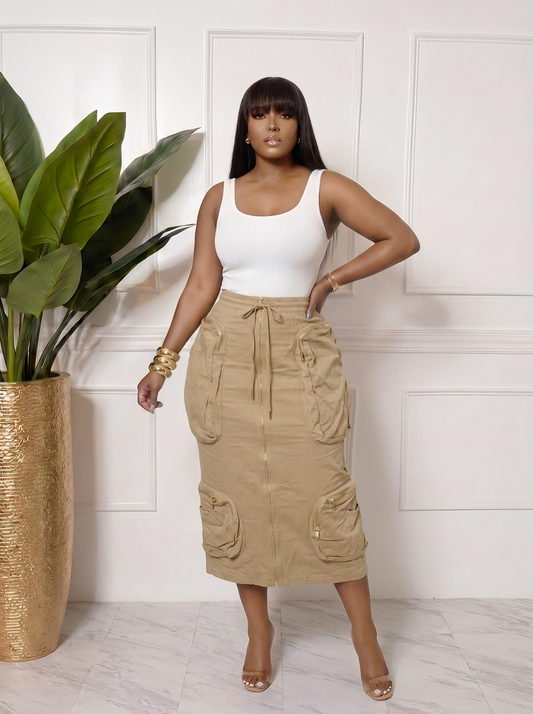 Stretchy Cargo Skirt With Pockets