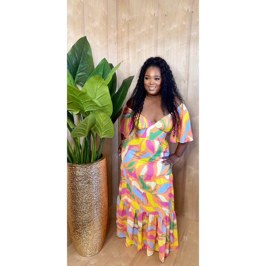 Off the shoulder colorful maxi dress