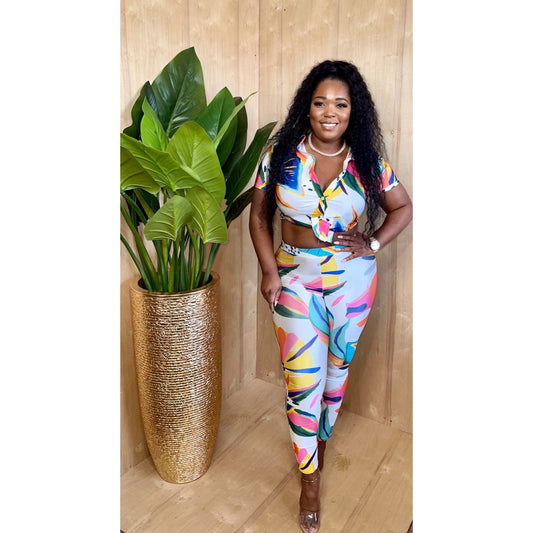 Tropical colored legging set with crop top