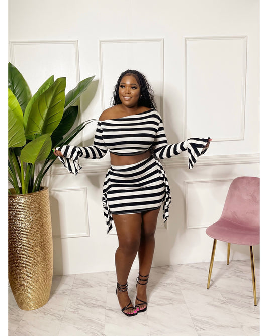 Black and white stripe Mini Skirt Set