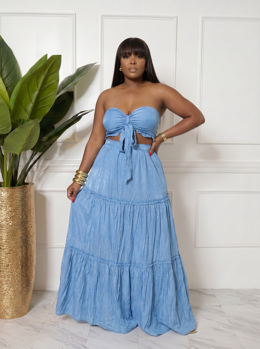 Denim maxi skirt set