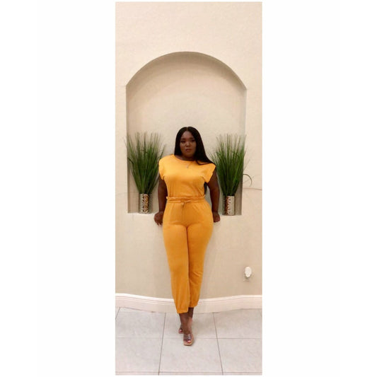 Mustard Jumpsuit with pockets and shoulder pads