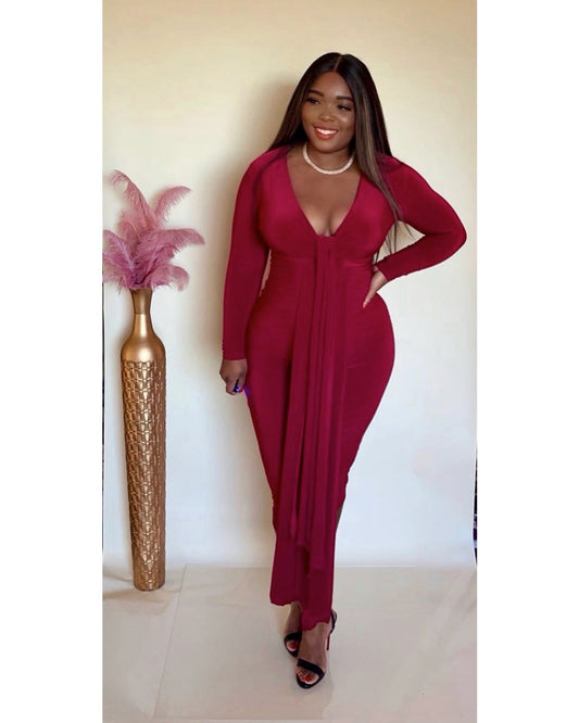 Wine Colored long sleeve midi dress