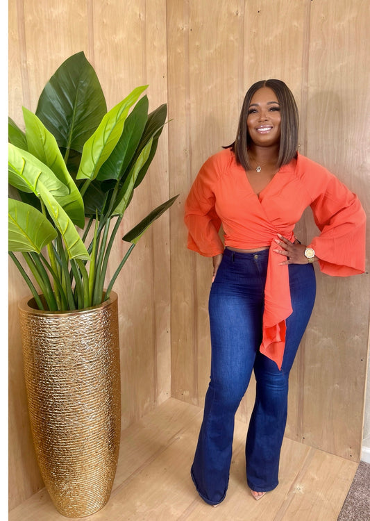 Orange big sleeve tie crop top