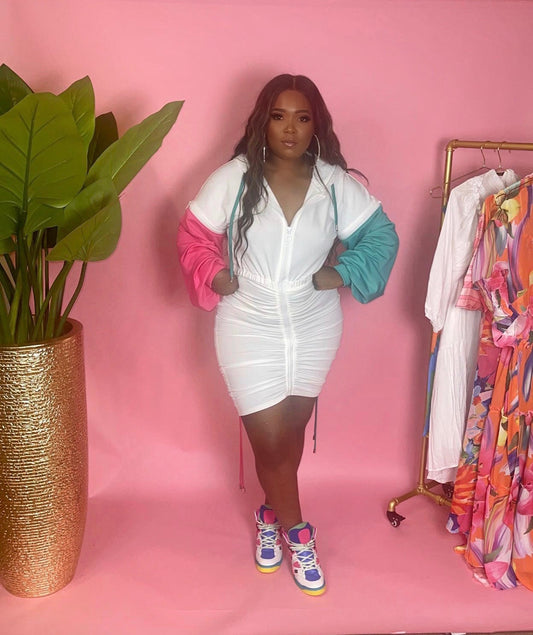 Drawstring Detachable Big Sleeve Sweater Dress with Hoodie