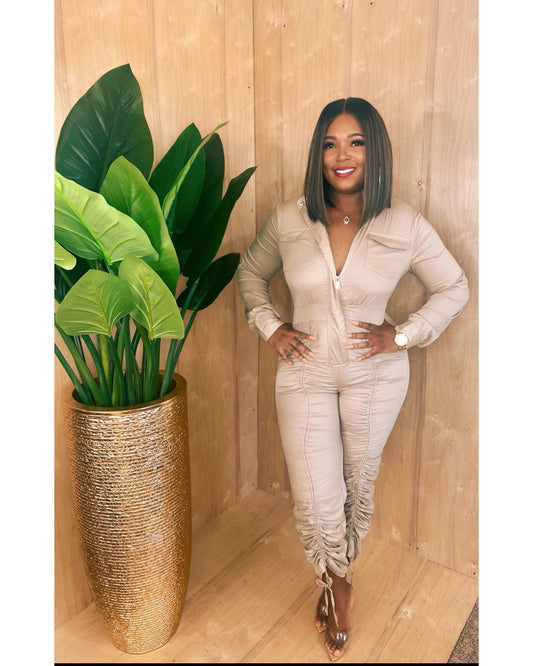 Khaki Jumpsuit with front zipper