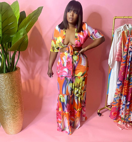 Botanical maxi skirt set