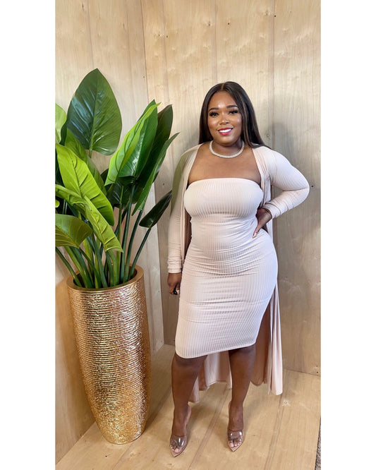 Tube dress with matching cardigan