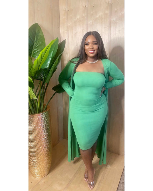 Tube dress with long cardigan