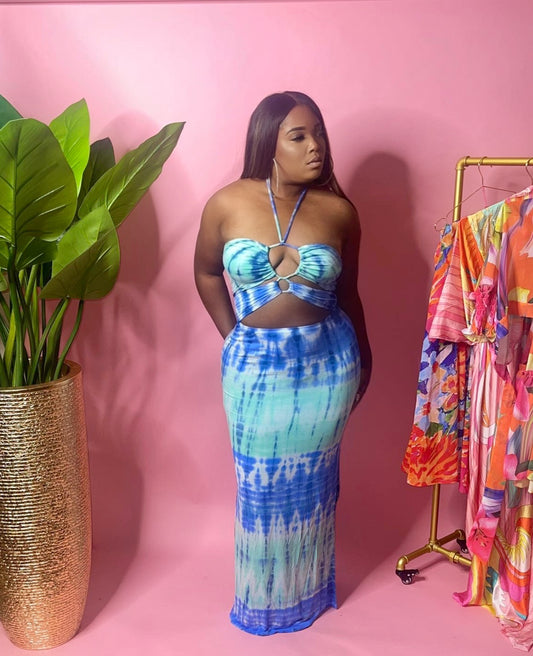 Blue halter tie dye maxi dress