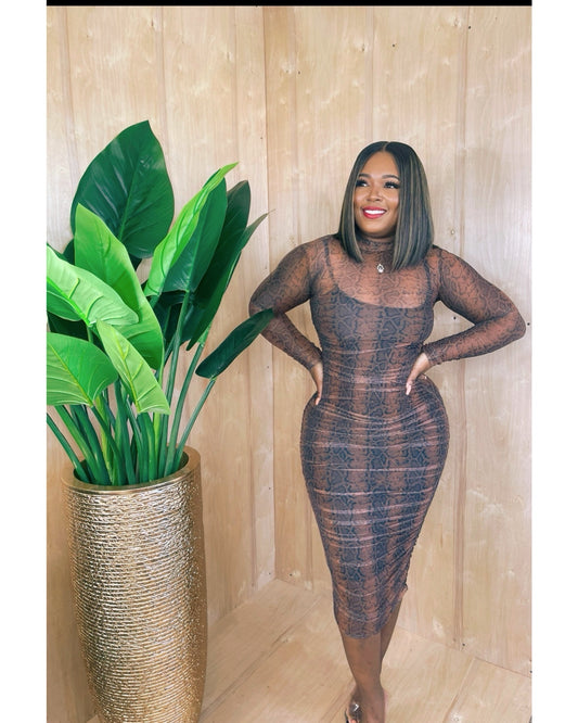Brown Snake print midi dress
