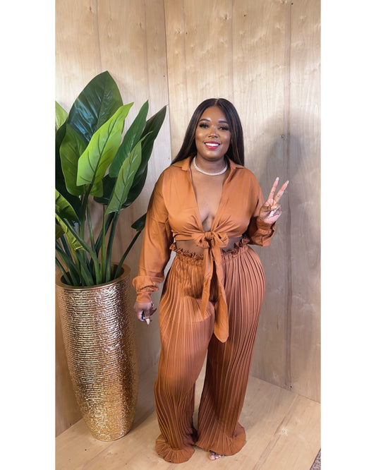 She bad wide leg palazzo pleated pants set